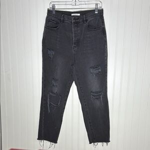 Pacsun High Rise Straight Distressed Black Jeans Raw Hem Cut Edge Button Fly